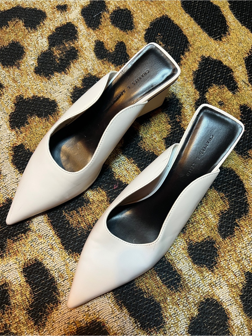 Charles & Keith White Pointed-Toe Slip-On Mule Heels